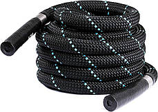 Кросфіт канат Battle Rope WCGPRO 12м, 38мм, чорний, тренувальний