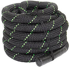Кросфіт канат Battle Rope WCGPRO 9м, 38мм, чорний, тренувальний
