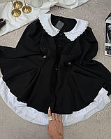 Женское платье из премиального трикотажа с контрастным белым воротником и второй юбкой