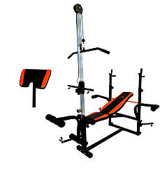 Лавка для тренувань WCGPRO 0070 з тягою та штангою 50 кг, чорна