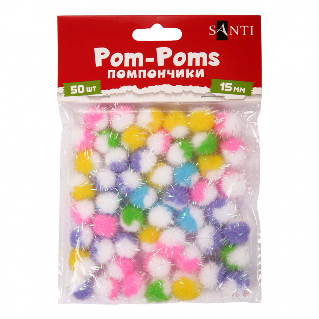 Помпони Santi з люрексом голографічним двоколірні мікс 5 кольорів, d-15 мм 50шт/уп 955445