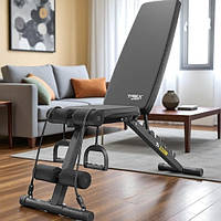 Складана лава для силових вправ Trex Sport лава регульована + еспандери складана силова лавка 7 рівнів