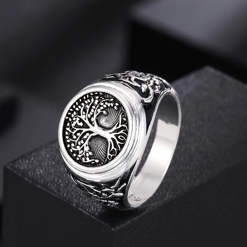 Каблучка чоловіча срібляста з візерунком Дерево Життя 19 AurumLux015, фото 1