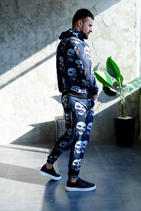 Чорний спортивний костюм худі штани з принтом маски, фото 1