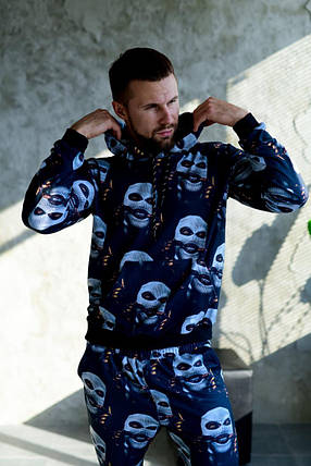 Чорний спортивний костюм худі штани з принтом маски, фото 2