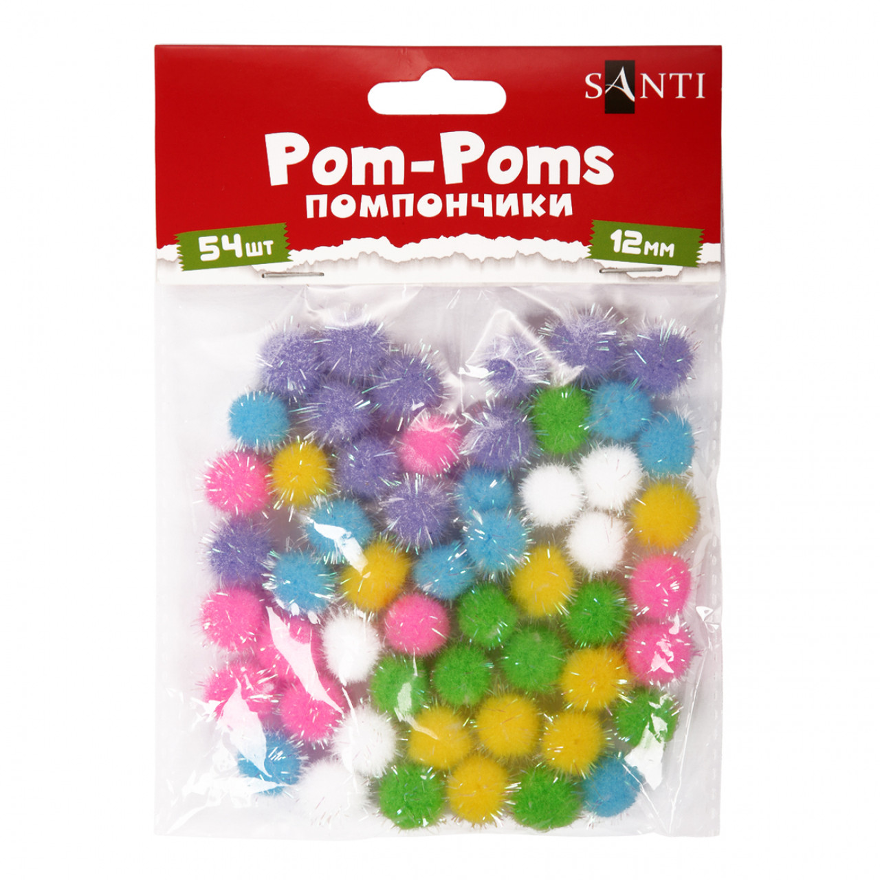 Помпони Santi з люрексом голографічним кольорові, d-12 мм 54шт/уп 955441