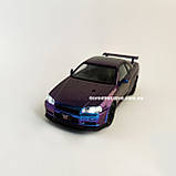 Металева машинка Nissan Skyline GT-R R34 1:24 Колекційна модель з «Форсаж 2» з дверима, що відкриваються, фото 2