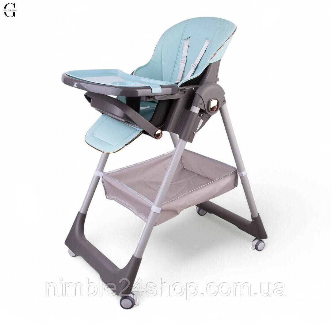 Стільчик для годування-люлька Toti бірюза, регулювання висоти, спинки та підносу, ремені безпеки