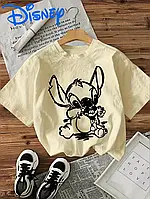Футболка Disney з принтом Стіча стильний одяг унісекс, 100% бавовна, вільний крій