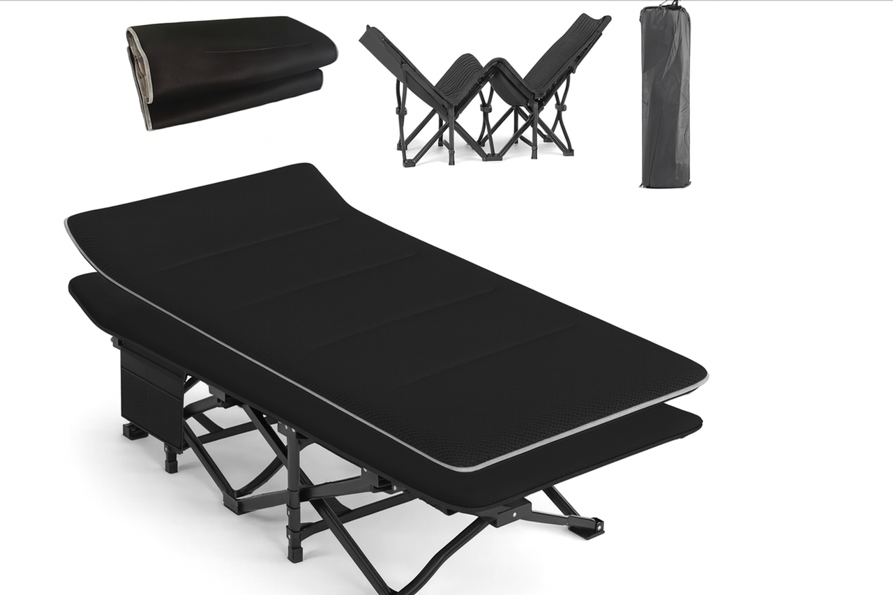 Туристична похідна розкладачка з Mesh-матрацом LEOBRO Black (LB-CC-L1-BLK)