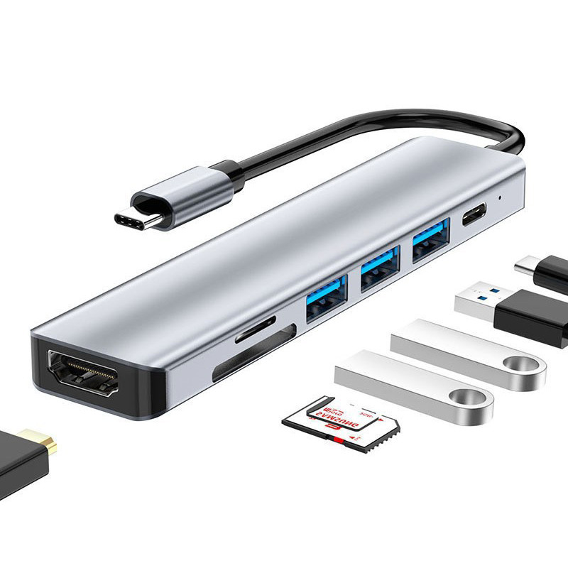 USB-хаб 7-в-1 Type-C YG-2120 сірий (7457)