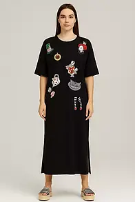 Сукня жіноча чорна трикотажна міді Аліса в Країні Див MKNK28055-5