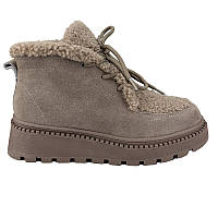 Женские ботинки мех тедди серые шнуровка 80219-2