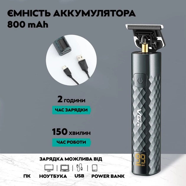 Чоловічий триммер для окантовки VGR V-077, Машинка для стрижки волосся та гоління HO-83, фото 1