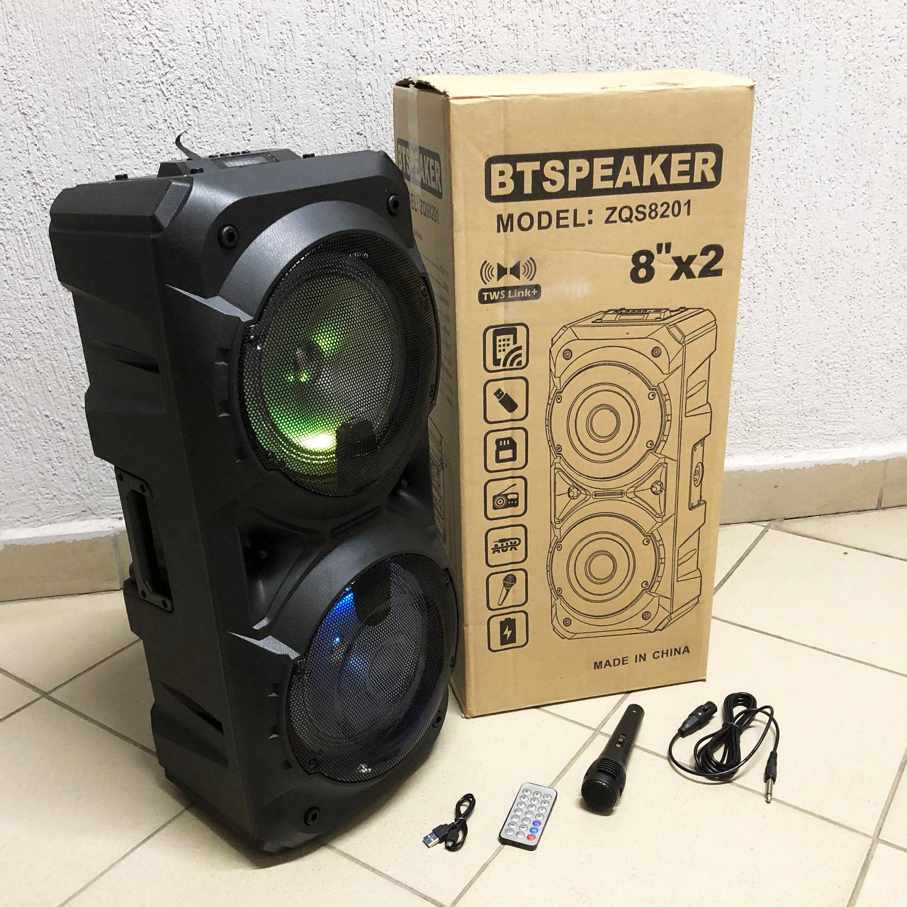 Переносна активна акустична колонка ZQS-8201, Колонка з входом та мікрофоном Потужна якісна QR-41