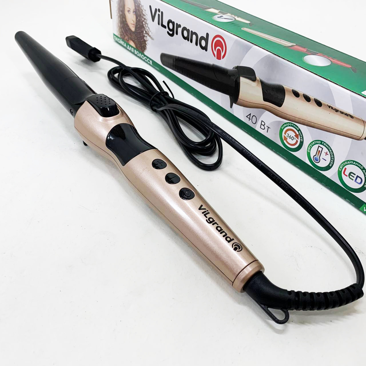 Конусна плойка для прикореневого об'єму ViLgrand VHC-3041LC 40 Вт, Щипці для створення об'єму волосся PH-24