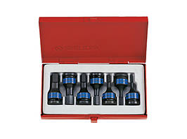 Набір біт в головці удар. 1/2" HEX, 4-14 мм L=60 мм, 7 одиниць в металевому кейсі KING TONY