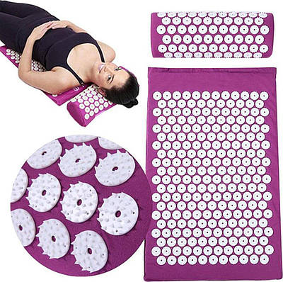 Килимок ортопедичний масажний Acupressure mat з подушкою Фіолетовий 193757