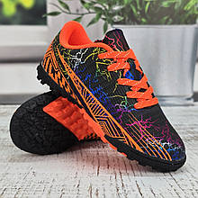 Бутси дитячі футбольні сороконіжки Veer Demax чорні з помаранчевим на шнурках 5952