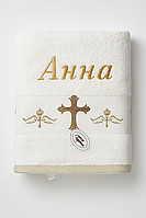 Крижма махрова іменна, 70х140 золото Анна (БУДЬ-ЯКЕ ІМ'Я НА ЗАМОВЛЕННЯ)
