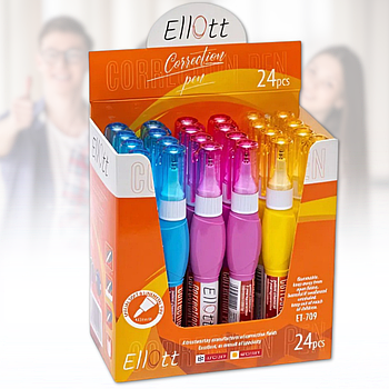 Коректор ручка з металевим наконечником 7 мл"Ellott" ET709-24 Упаковка 24 шт.