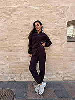 Женский тёплый флисовый спортивный костюм штаны и худи шоколадный