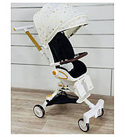 Коляска-трансформер детская прогулочная 2в1 M2-2 складная, с подсветкой и музыкой, белая с золотым, детские прогулочные коляски
