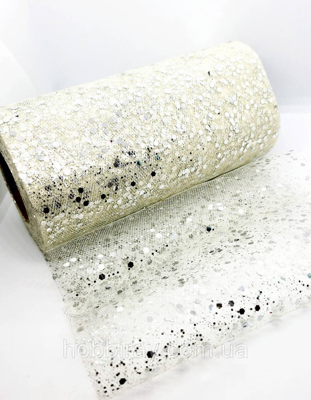 Фатин із блискітками. Ширина 15 см. 1 м. Колір молочний., фото 1