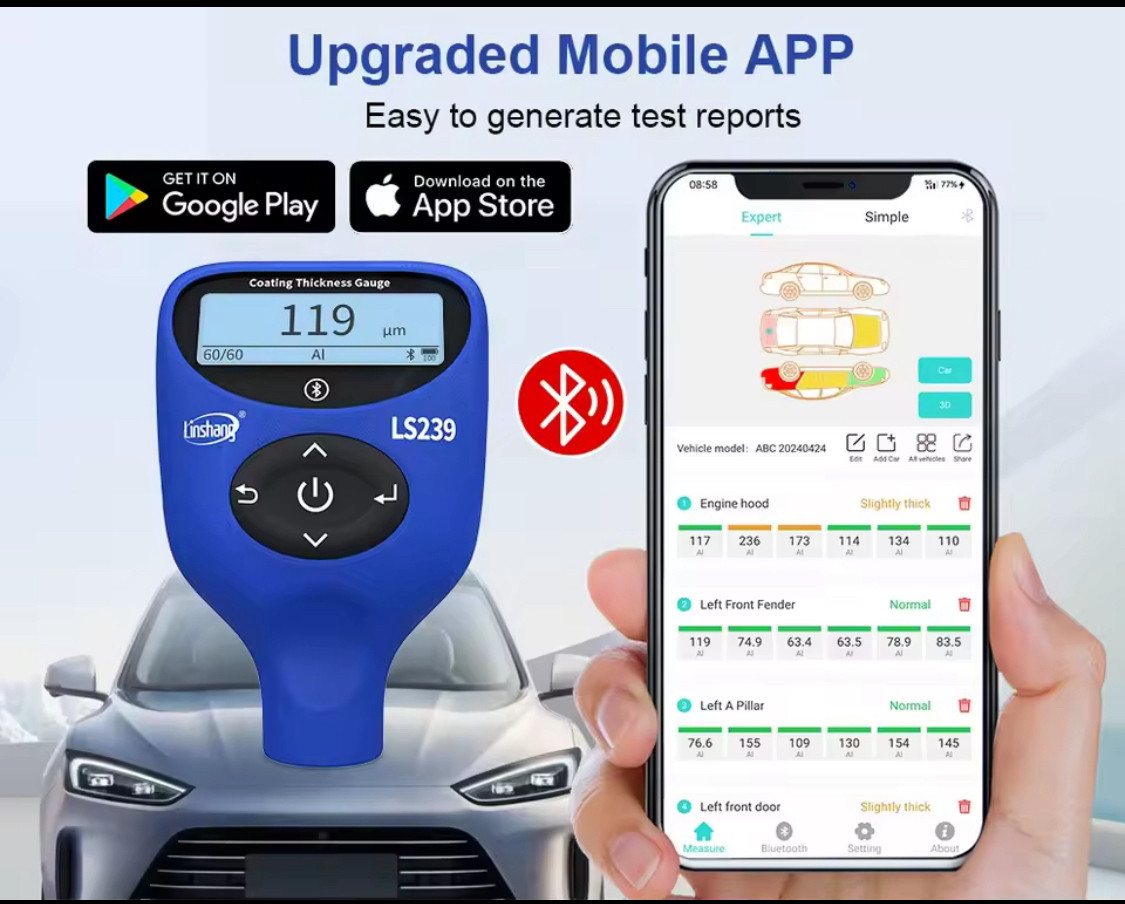ТОЛИСТОНМЕР ЛКП Linshang LS239 (застосунок Android IOS, меню укр мова, АКБ) Fe+Zn+NFe + індикатор Fe шпаклівки, фото 1