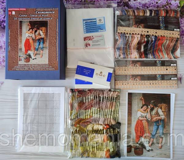 Набір для вишування хрестиком 16 каунт ДМС: "Павук та муха"Ціну уточнюйте, фото 1