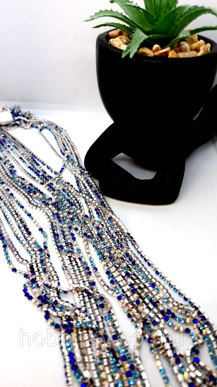 Стразовий ланцюжок. 2.3мм. Довжина 1м. Колір синій, блакитний, хамелеон., фото 1