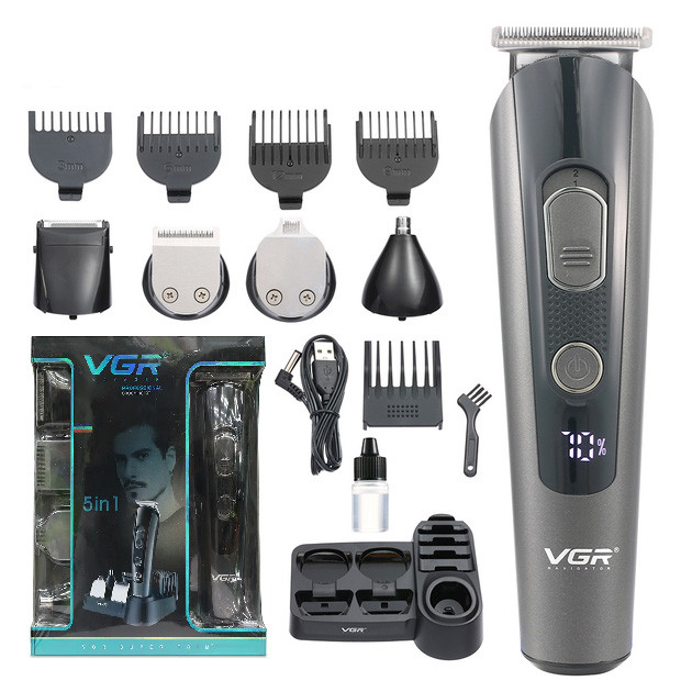 Машинка для стрижки волосся 5 в 1 акумуляторна підзарядка від USB VGR V-175 40шт 6855, фото 1