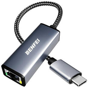 Адаптер Перехідник Мережева карта BENFEI B269 USB Type-C на RJ45 Gigabit Ethernet LAN без драйверів