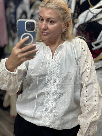 Вишиванка біла з ніжною вишивкою та мереживними вставками розміри S, М, L, фото 1