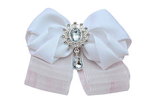 Бантик для волосся на заколці з стразовою серединкою білий 744 об