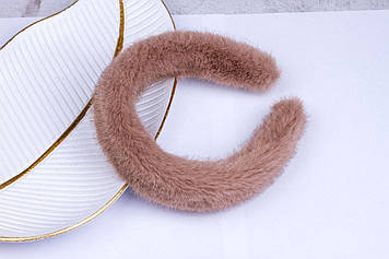 Обруч із хутром для волосся, пухнастий обідок на голову, колір моко