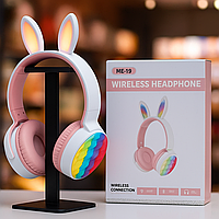 Дитячі навушники для дівчинки стереопровідні з вушками, радіо, мікрофон Bluetooth 55255 накладні навушники