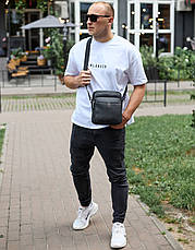 Чоловіча шкіряна сумка-барсетка 24х20х8, компактна сумочка на плече для чоловіка, наплічний месенджер, чорна, фото 4