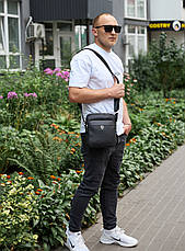 Чоловіча шкіряна сумка-барсетка 24х20х8, компактна сумочка на плече для чоловіка, наплічний месенджер, чорна, фото 5