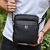 Чоловіча шкіряна сумка-барсетка 24х20х8, компактна сумочка на плече для чоловіка, наплічний месенджер, чорна, фото 8