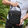 Чоловіча шкіряна сумка-барсетка 24х20х8, компактна сумочка на плече для чоловіка, наплічний месенджер, чорна, фото 9