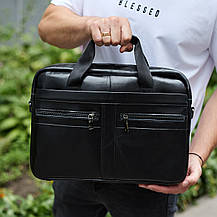 Чоловічий портфель для ноутбука 38х28х8, офісна шкіряна сумочка, міська чоловіча ділова сумка, чорна, фото 2