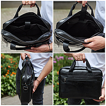 Чоловічий портфель для ноутбука 38х28х8, офісна шкіряна сумочка, міська чоловіча ділова сумка, чорна, фото 5