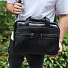 Чоловічий портфель для ноутбука 38х28х8, офісна шкіряна сумочка, міська чоловіча ділова сумка, чорна, фото 8