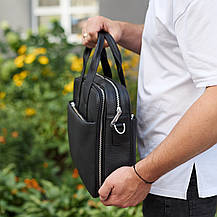 Чоловічий портфель на плече 40х28х10, офісний шкіряний месенджер, чоловіча ділова сумка для міста, чорний, фото 3