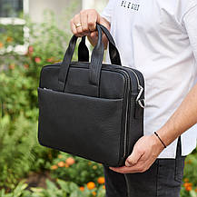 Чоловічий портфель на плече 40х28х10, офісний шкіряний месенджер, чоловіча ділова сумка для міста, чорний, фото 4