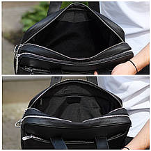 Чоловічий портфель на плече 40х28х10, офісний шкіряний месенджер, чоловіча ділова сумка для міста, чорний, фото 5