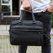 Офісна чоловіча сумка через плече 39х29х10, шкіряний портфель-месенджер для бізнесу, чорний, фото 2
