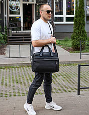 Офісна чоловіча сумка через плече 39х29х10, шкіряний портфель-месенджер для бізнесу, чорний, фото 5