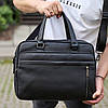 Офісна чоловіча сумка через плече 39х29х10, шкіряний портфель-месенджер для бізнесу, чорний, фото 7
